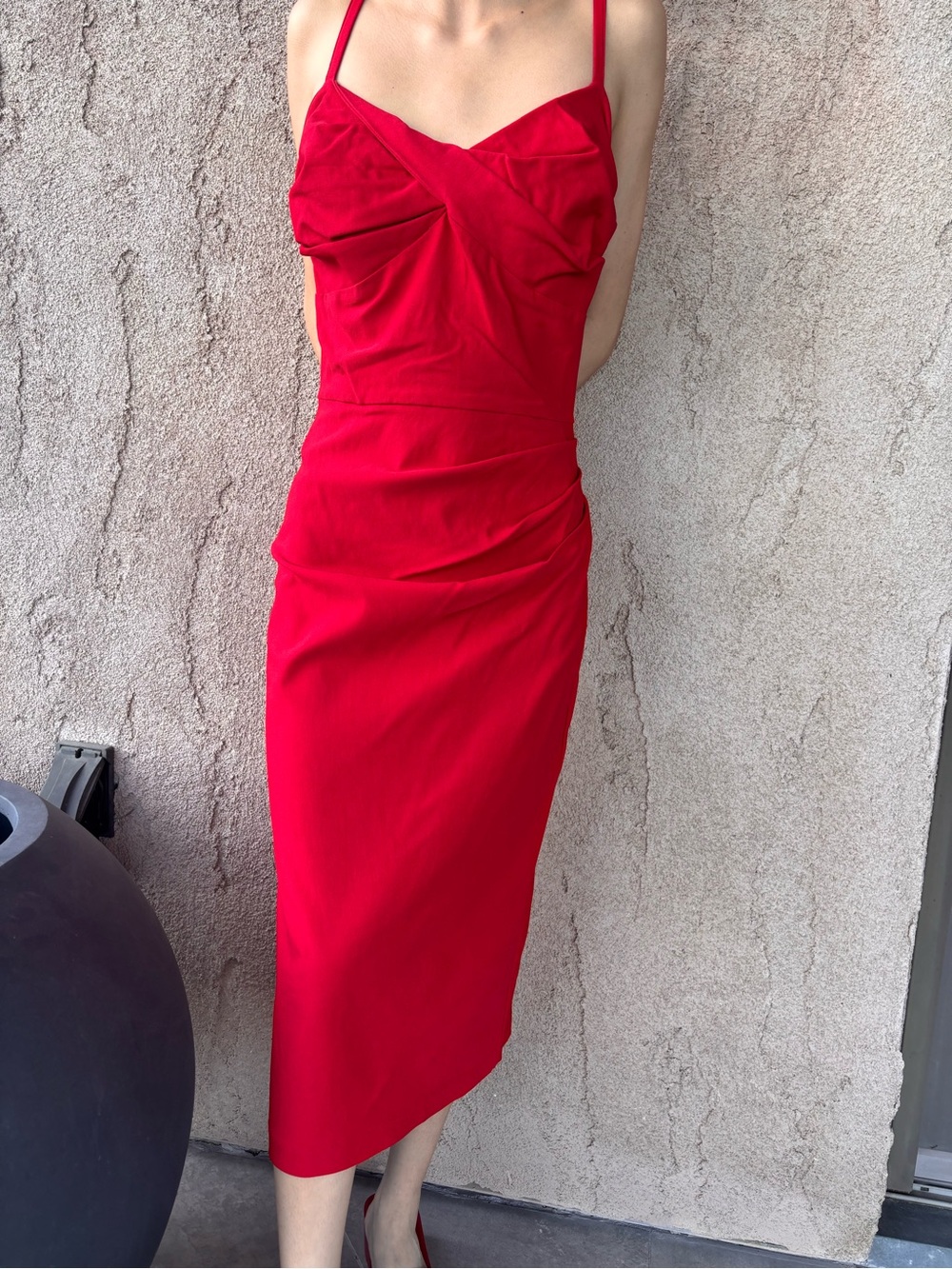 Stop Staring! Red Midi Pencil Dress Spaghetti Strap Pin up Retro Style
